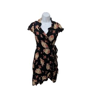 Loco Lindo Asian Print Wrap Dress XS Short Sleeve 90s Y2K #drs17